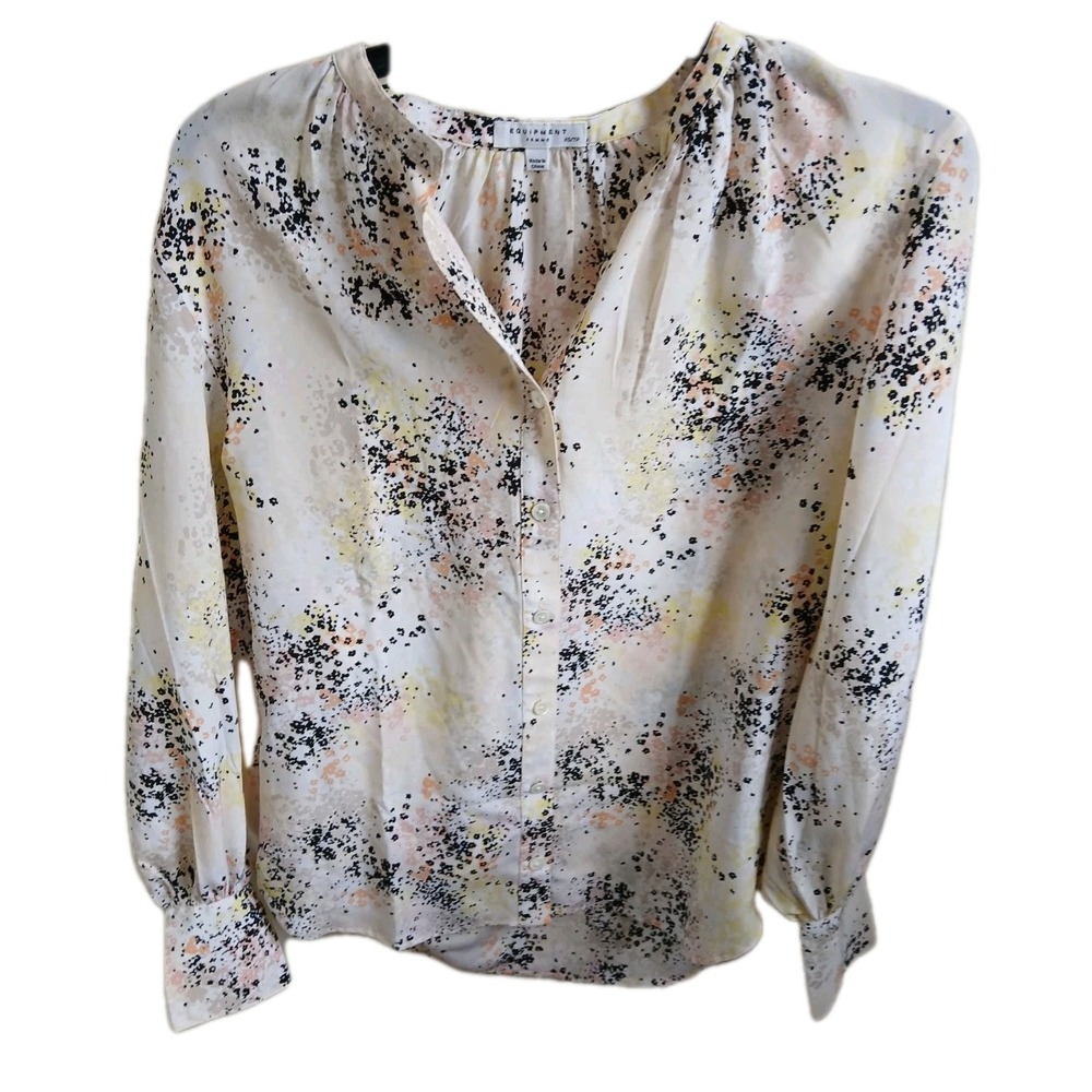 Equipment‎ size XS Causette silk shirt long sleeve button front beige Print